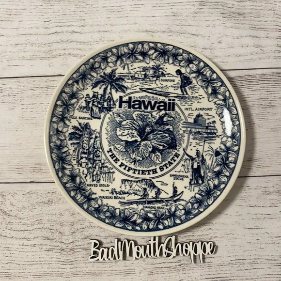 Vintage Dining Vintage Hawaii Blue White Ironstone Souvenir Dinner